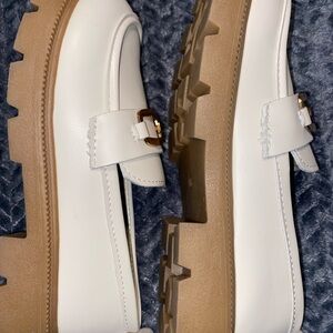 White Loafers with Chunky Brown Soles